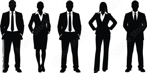 Professional Business Team Silhouettes of Men and Women in Formal Suits Standing Confidently for Corporate Success Leadership and Career Concept