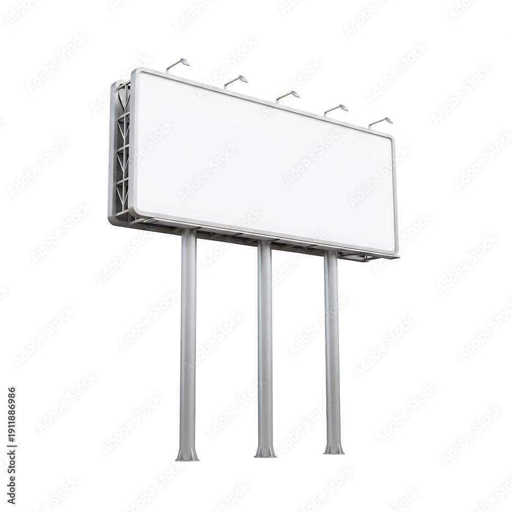 Obraz premium Empty billboard standing on three metal poles in a minimalist design