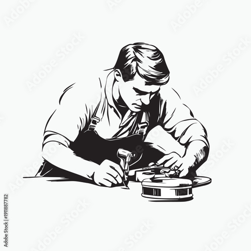vector illustration of a man repairing things