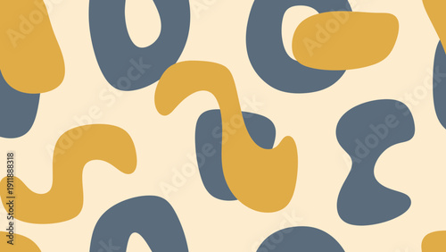 Abstract Organic Shapes Seamless Pattern, Mustard Yellow and Teal Blue