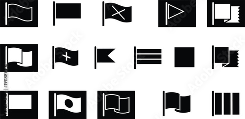 Flag icons set with waving banners national symbols and outline solid style vector collection