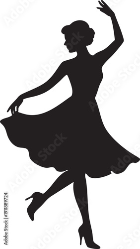 Silhouette of a woman dancing in a dress and high heels alone