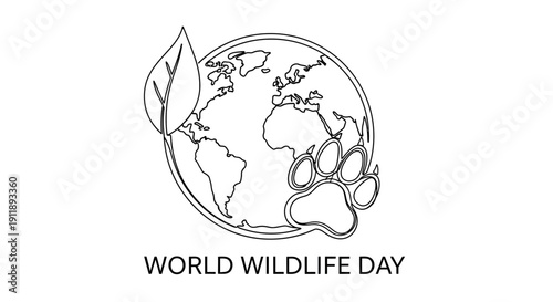 World Wildlife Day: Earth icon with paw print and leaf, representing conservation