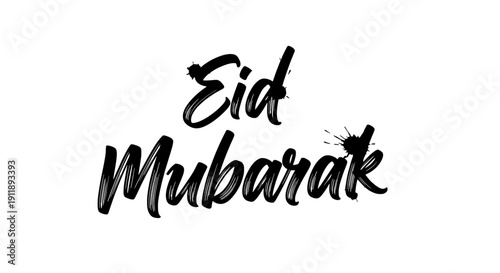 Celebratory Eid Mubarak greeting card design with ink splatter on white background vector