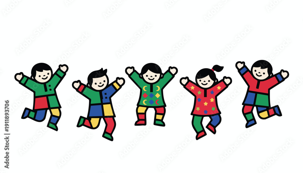 Naklejka premium Collective Joy and Success in Global Collaboration. Five Diverse Individuals Celebrating Achievement