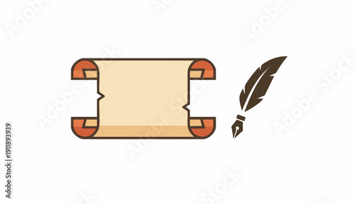 Formal Agreement Scroll and Quill Icon: Documenting Terms and Conditions or Legacy Policy
