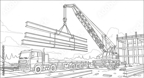 Industrial Construction Site with Crane.