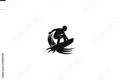 Surfer on wave: A surfer gracefully rides a cresting wave, demonstrating skill and balance, creating a dynamic silhouette against the bright sky, capturing the thrill of the ocean