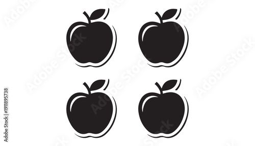 black color Apples fruits set of silhouette vector illustration, solid white background