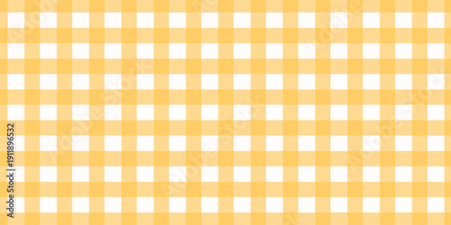 Yellow gingham fabric seamless pattern. Cute check plaid. Picnic kitchen tablecloth texture. Gingham square vintage texture. Vector illustration isolated on white background.