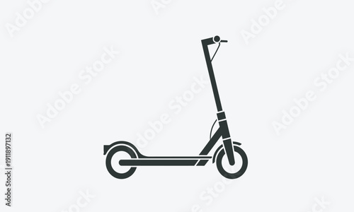 A black silhouette icon of a modern kick scooter or e-scooter, featuring a sleek design for urban transportation and eco-friendly commuting.