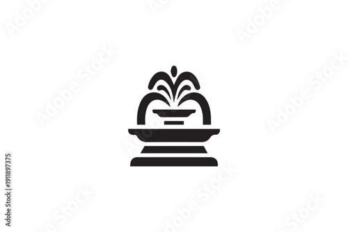 Vertical tiered fountain silhouette with multiple levels of water splashing down into base for landscape architecture and garden design themes