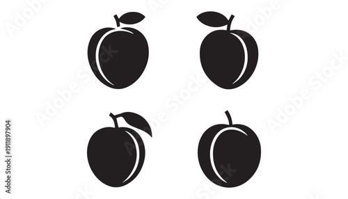 black color Apricot fruits set of silhouette vector illustration, solid white background