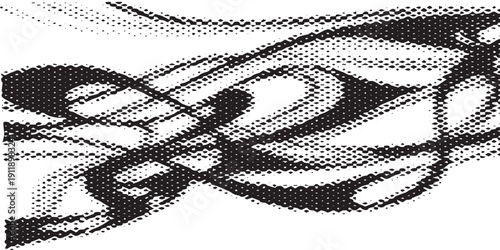 Abstract Halftone Pattern with Intertwined Black Lines.