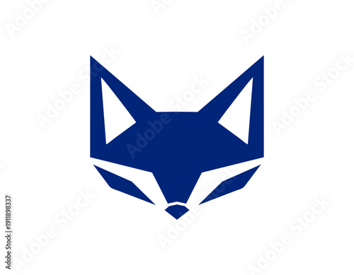 Stylized geometric blue fox head logo on a white background.