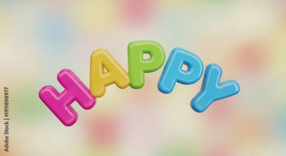 Fototapeta premium Colorful Happy Word in 3D Style with Soft Background.