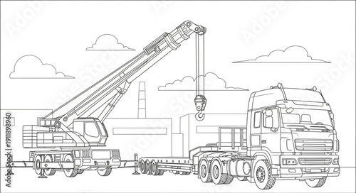 Large Industrial Crane Truck Illustration.