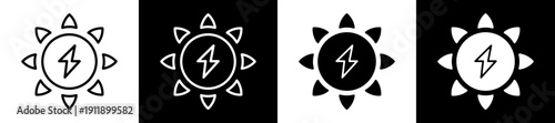 Solar Power Icon In Flat Version On Black And White Background