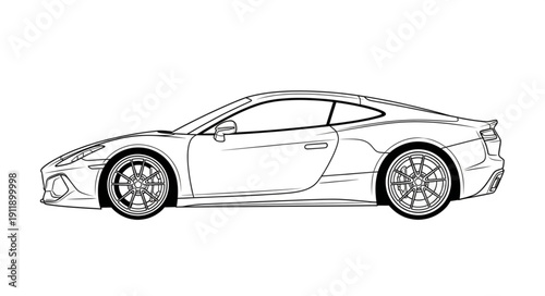 Luxury Sports Car Line Drawing.