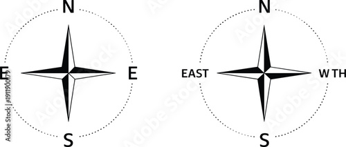 Compass rose illustration, cardinal direction symbols, navigation error design, directional mistake artwork, educational diagram, vector illustration, flat design, CAD drawing, learning tool