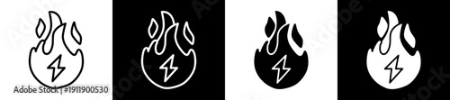 Fire Icon In Flat Version On Black And White Background