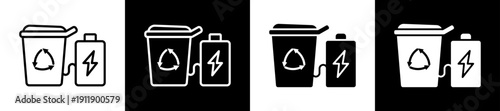 Waste Bin Icon In Flat Version On Black And White Background