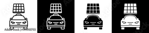 Electric Car Icon In Flat Version On Black And White Background