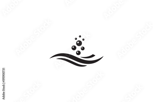 Abstract black wave pattern with rising bubbles, fluid motion symbol, represents water, ocean, sea, liquid, underwater, freshness, dynamic motion, isolated