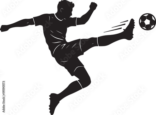 Black silhouette of soccer player kicking ball with motion lines also transparent background white 1