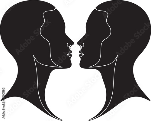 Black silhouette of two people kissing also transparent background white couple