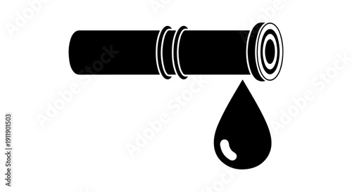 Illustration of a leaking pipe with a drop of liquid falling from it, representing a plumbing issue or water leak