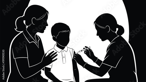 vaccine, pediatric, silhouette, nurse, injection, child, medical, doctor, immunity, healthcare, vaccination, mother, treatment, clinic, hospital