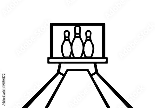 Vector bowling pins illustration on a rack with lanes leading to it, conceptual graphics for sports and leisure