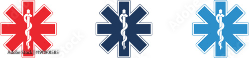 Star of Life medical symbol, emergency healthcare icon, ambulance service design, paramedic emblem artwork, rescue motif, vector illustration, flat design, CAD drawing, healthcare signage