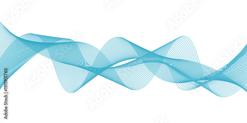 Undulate wave swirl swoosh, dynamic twisted lines, music soundwave, abstract border, teal and blue color flow. Transparent isolated element on white background