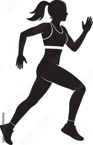Woman running in black silhouette with white outlines also transparent background