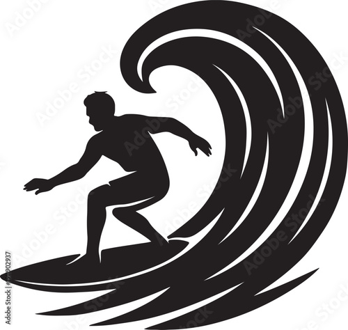  A surfer surfing the waves on his surfboard, Surfer and big wave vector illustrator