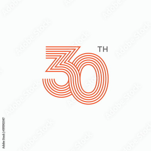 30th multi line style logotype. Number thirty simple clean dynamic linear symbol logo icon