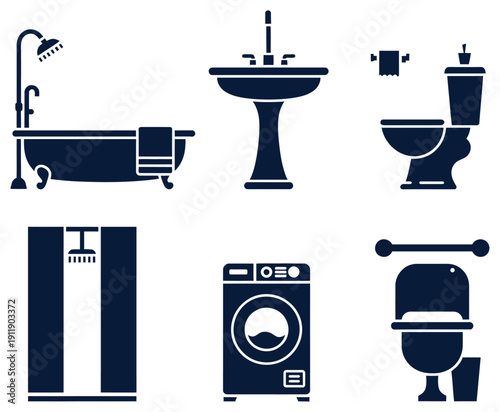 Bath Essentials Vector Illustration, Isolated Bathtub, Shower