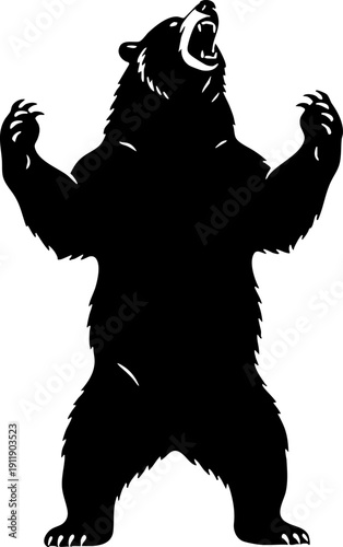 Rearing Up Black Bear Roaring Silhouette Vector Graphic