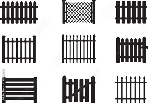 Wooden fence set silhouette vector illustration	
