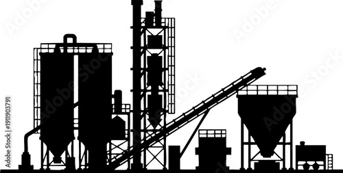 Industrial factory plant silhouette vector illustration.