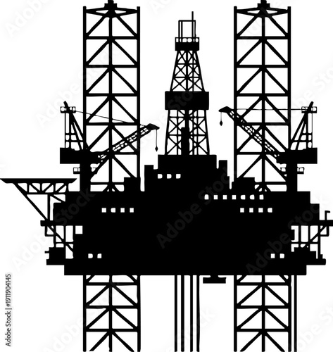 Black Silhouette of Offshore Oil Drilling Platform Icon