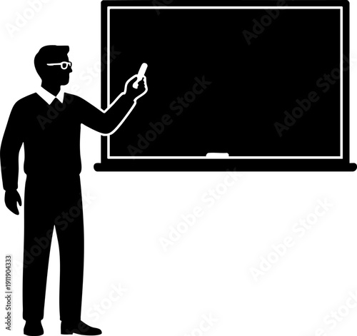 Male Teacher Writing on Chalkboard Silhouette Icon Vector