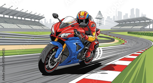Motorcycle Rider on Racing Track.