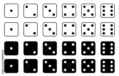 Set square face cube one two three four five six dot of game dice flat icon vector design.

