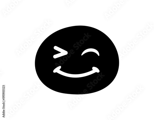 A simple black circle with a white winking smiley face, expressing playfulness or humor.