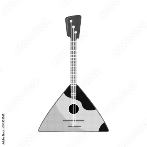 Black and white balalaika illustration isolated on white background. Traditional string instrument symbol of Russian folk music, culture and acoustic performance in minimal graphic style.