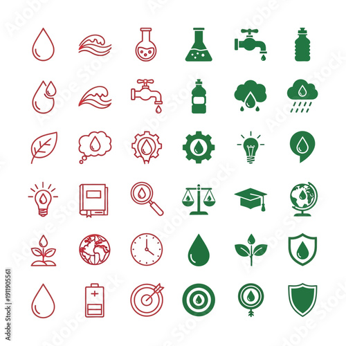 Water Conservation Ecology Set Red Green