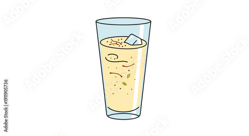 Refreshing Thandai drink with spices and ice in a tall glass